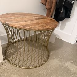 Accent Table - Solid oak top and metal 24in round side table - high quality
