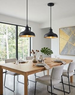 2-Pack Modern Matte Black & Gold Industrial Dome Pendant Lights