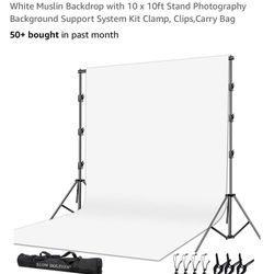 SLOW DOLPHIN Photo Video Studio 10 x12ft 100% Cotton White Muslin Backdrop with 10 x 10ft Stand Photography Background Support System Kit Clamp, Clips