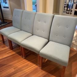 (4) Upholstered Dining Chairs Sage Green Solid Wood Legs