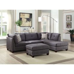 Brand New Grey Sectional Sofa With Ottoman