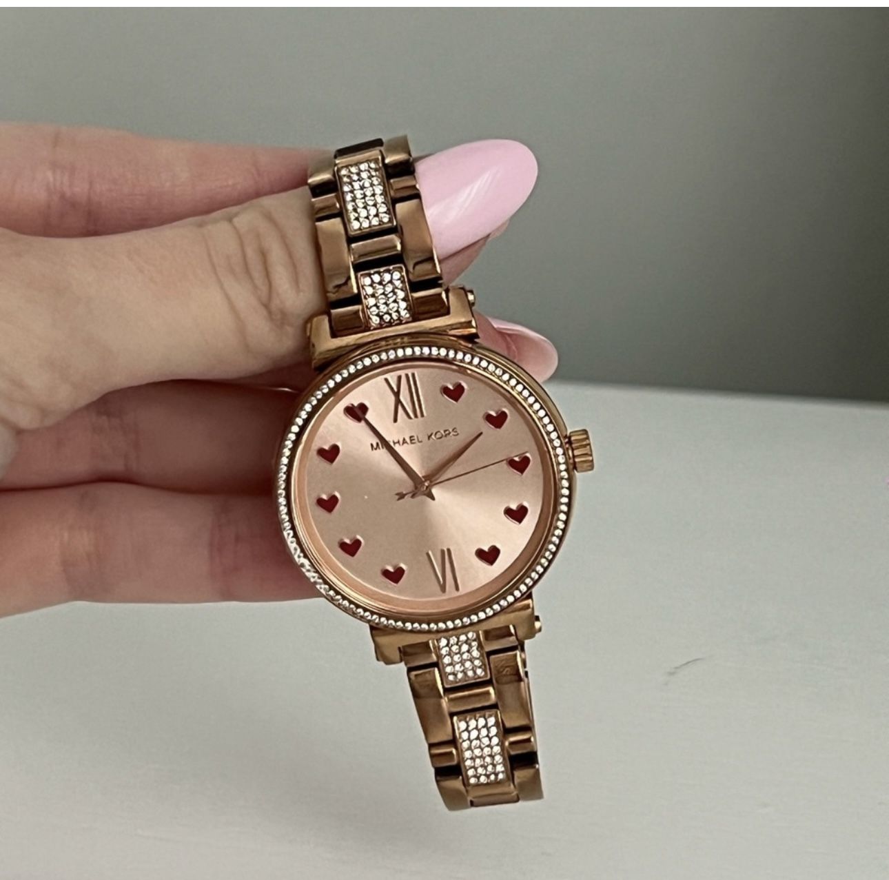 Michael Kors Rose Gold Watch with Heart Accents