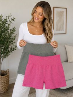OQQ Seamless High-Waisted Biker Shorts Bundle – Pink & Olive Green – Size Large – NWOT