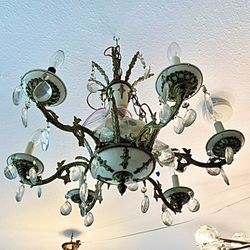 Gorgeous Vintage Empire Crystal Chandelier With Gold Accents 