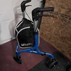 Planetwalk Premium 3 Wheel Rollator Walker ; Ultra Lightweight Foldable Walker; Aluminum Three Wheel Mobility Aid; Brilliant Blue; Max Weight 350