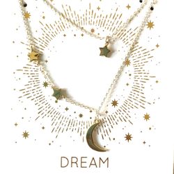14k Gold Flash Plated Adjustable Star Moon Necklace