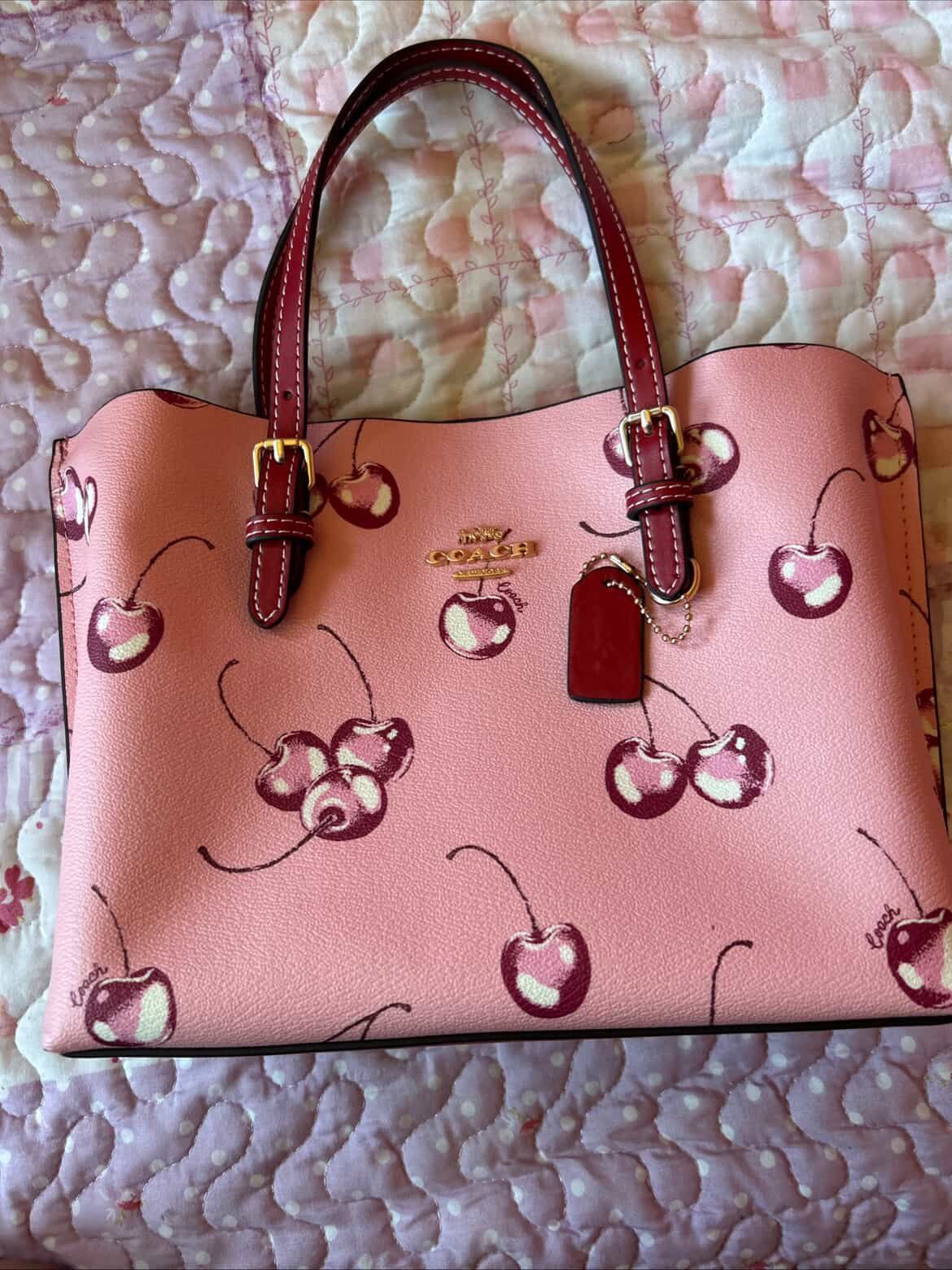 COACH Mollie Tote 25 2 Way Shoulder Bag Canvas Leather Outlet Cherry Pink