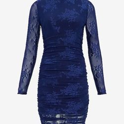 Express Textured Floral Crew Neck Long Sleeve Mini Dress