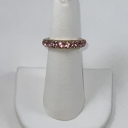 COACH Pink Crystal Gold Band Ring Sz 5.5