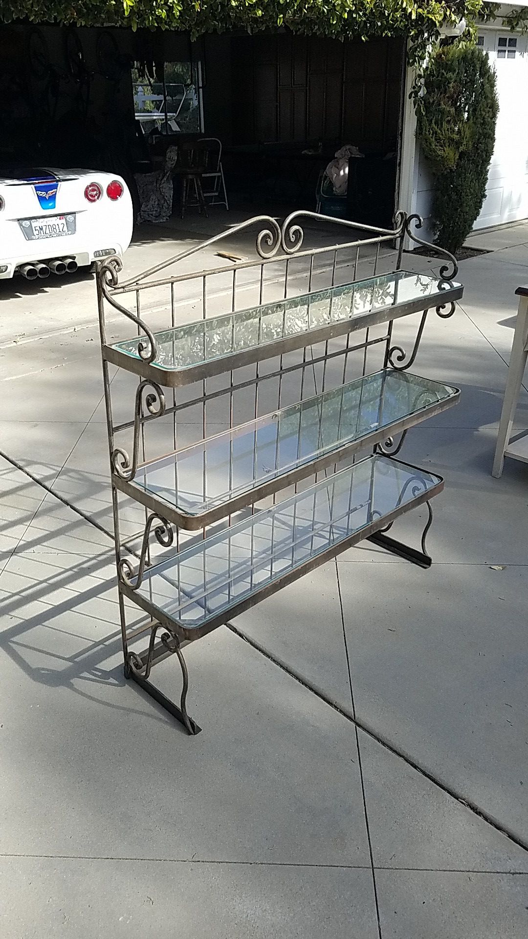 Table top pewter / iron shelving unit