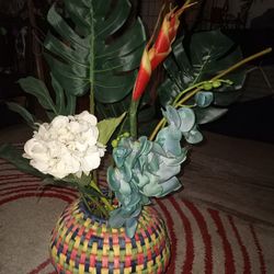 Artificial Plant With Really Pretty Woven Vase