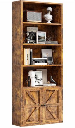 71.5" Tall Bookshelf and Bookcase, 6-Tier Wooden Bookshelves with Cabinet Doors, Floor Bookshelves and Office Storage Cabinets for Home Office, Living