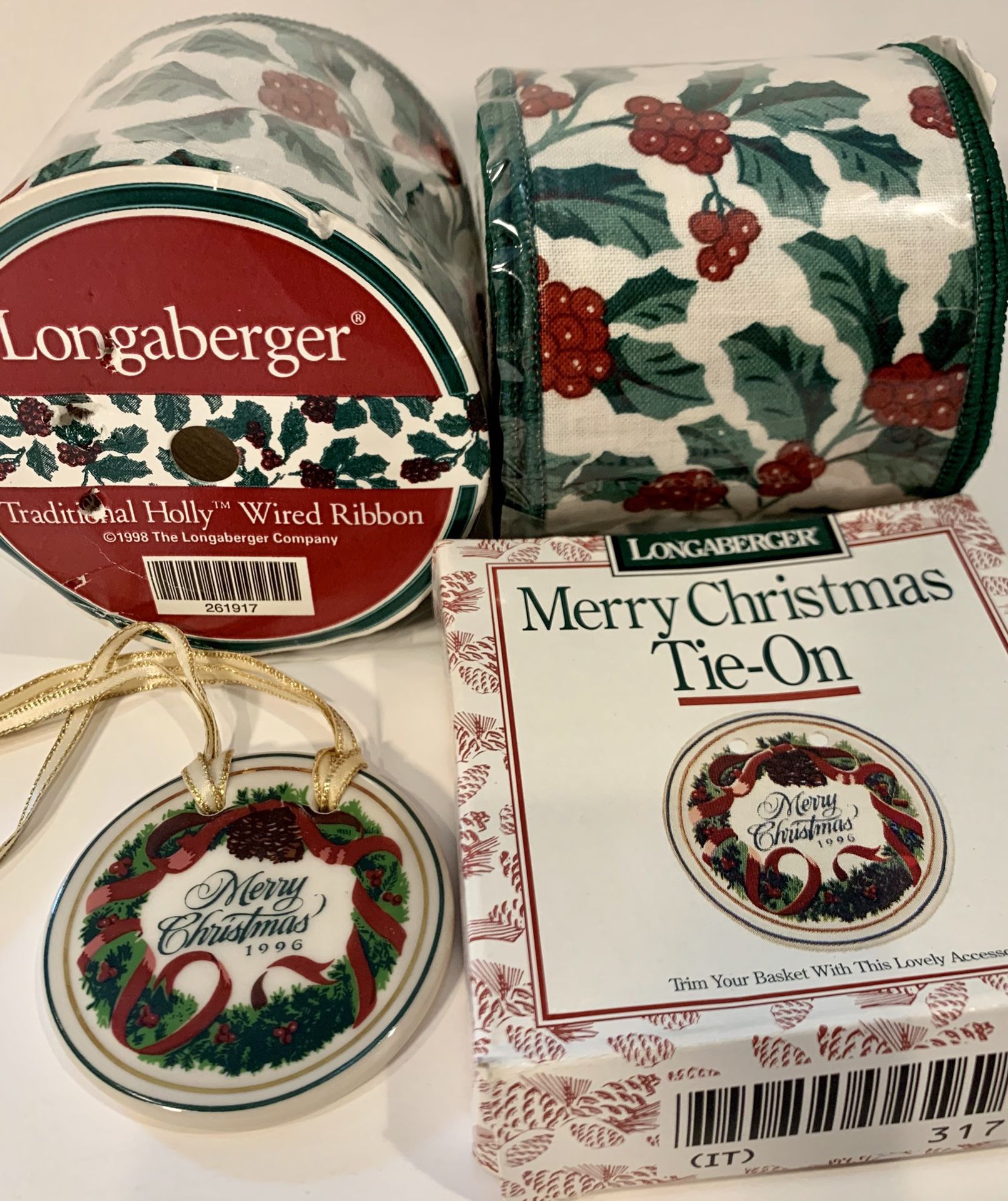 New Old Stock Longaberger Holy Xmas Wired Ribbon & Tie-on