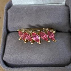 Anillo Laminado Size 7 Piedras Rosa Joyería Antigua 