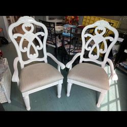 Gorgeous, Set Of Oversize Dining Chairs, White Custom Painted With Upholstered Beautiful Seats