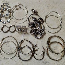 Lot Of 10 Silver Tone Hoop/Dangling Earrings. Shipping Only 