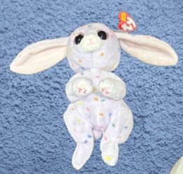 TY BEANIE BELLIES HYRACINTH THE BUNNY.GLITTER EYES SPRING EASTER STUFFED ANIMAL 8”