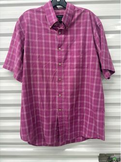 Van Heusen Purple Plaid Woven Button-Down Shirt Pockets Short Sleeve Men's L