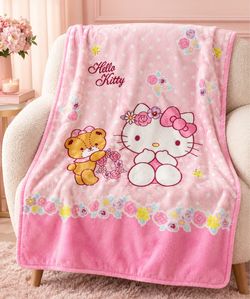 Hello Kitty Pink Fleece Throw Blanket