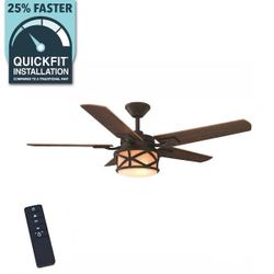 Copley 52 in. Indoor/Outdoor LED Oil Rubbed Bronze Ceiling Fan with Light Kit, Downrod, Remote and Reversible Blades  Oil rubbed bronze fin