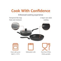 Amazon Basics 10 -Piece Hard Anodized Non-stick Stackable Cookware Pots and Pans Set, Space Saving, made without PFOA, Black 