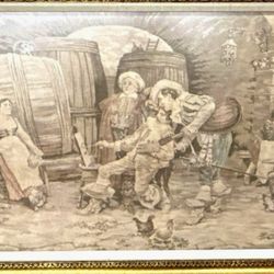 Antique French Tapestry Village Shenanigans By Apres Francesco Vinea
