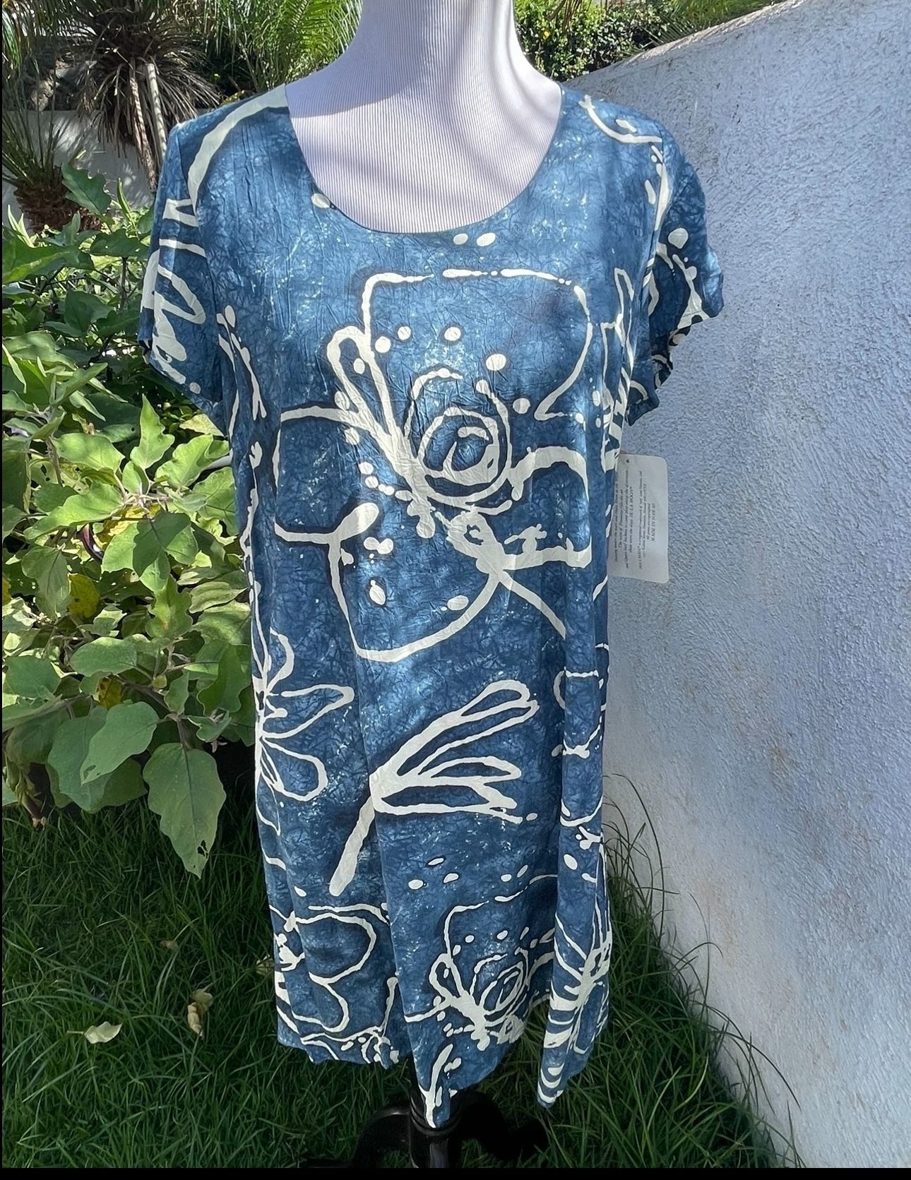 New Jams World Hula Moon Ice Flower Dress Blue Hawaiian Print Women's XL