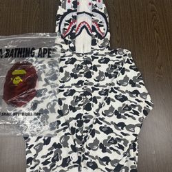 BAPE White and Black Camo Hoodie