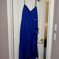 Blue Spaghetti Straps Ruffled Gown 