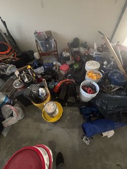 Tools leaf blower nail gun hammers extension cord a hole bunch of stuff come stop buy take a look and give us a price stuff for tile to 50 bucks and a