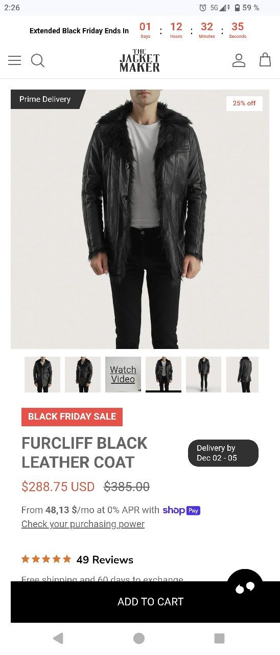 The JacketMaker Men's Furcliff Black Leather Jacket XL 