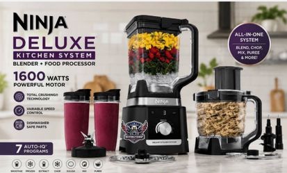 Ninja Deluxe Kitchen System Blender Food Processor 1600W Auto-IQ 88oz 9-Cup