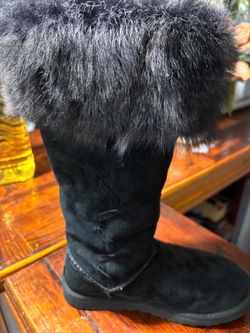 Black Suede Tall Boot with Fur Trim