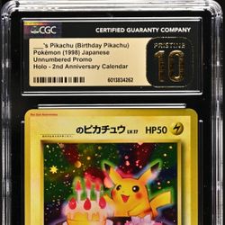 Birthday Pikachu CGC Pristine 10 White Star #025 2nd Anniversary 1998 Pokémon Holo Pokemon Card