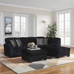 NEW BLACK SECTIONAL & OTTOMAN 