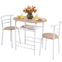 3 Piece Dining Set Compact 2 Chairs and Table Set 