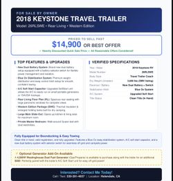 2018 Keystone Travel Trailer Model 26RLSWE