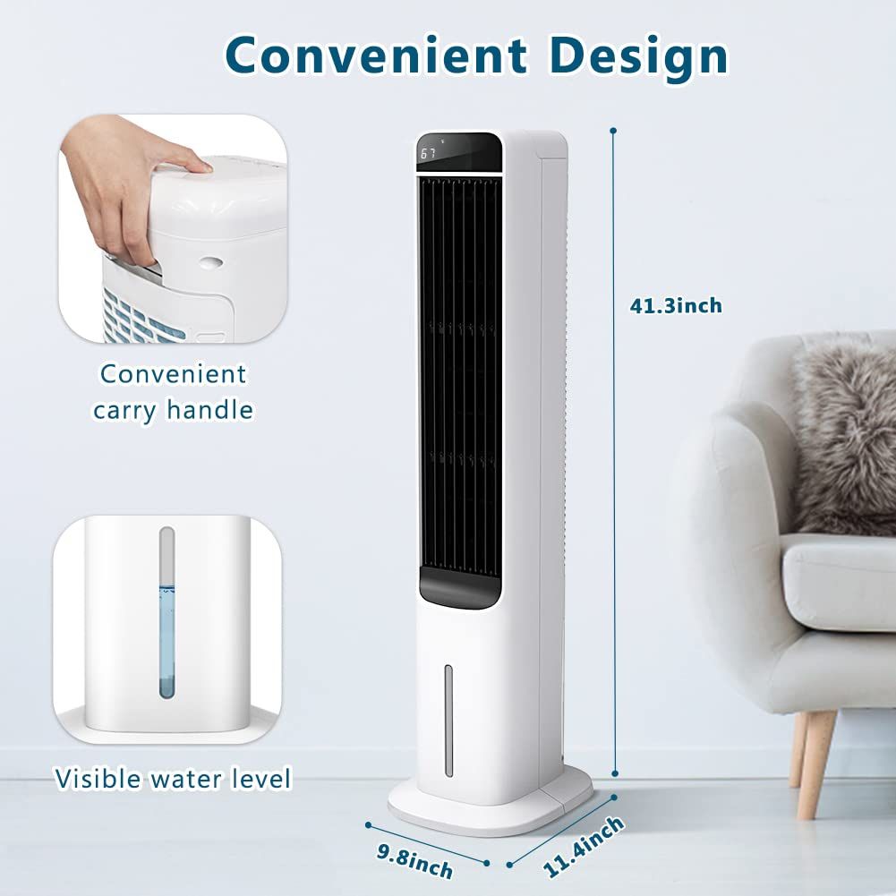 2-In-1 Evaporative Air Cooler-41” Quiet Cooling Tower Fan Humidifier Portable Swamp Cooler w/ Bladeless Design