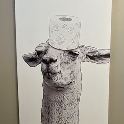 Llama With Toilet Paper Roll Crown Canvas Art. Already stretched and mounted on wooden frame. 20 × 30 inch canvas print. Brand new.