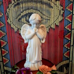 Vintage Marble Praying Cherub Angel Sculpture White Garden Home Decor 15" Tall