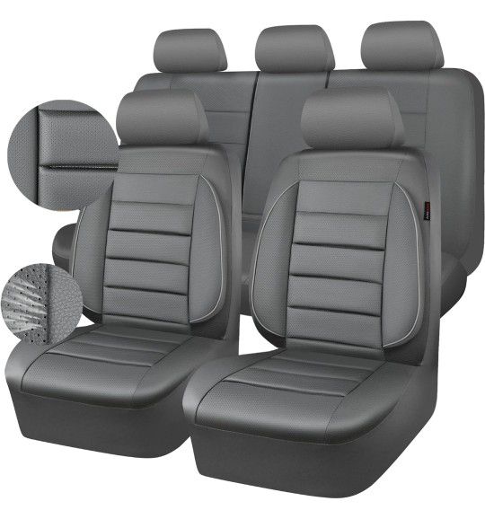 Leather Seat Covers Full Set Universal Water Resistant 3D Foam Back Support