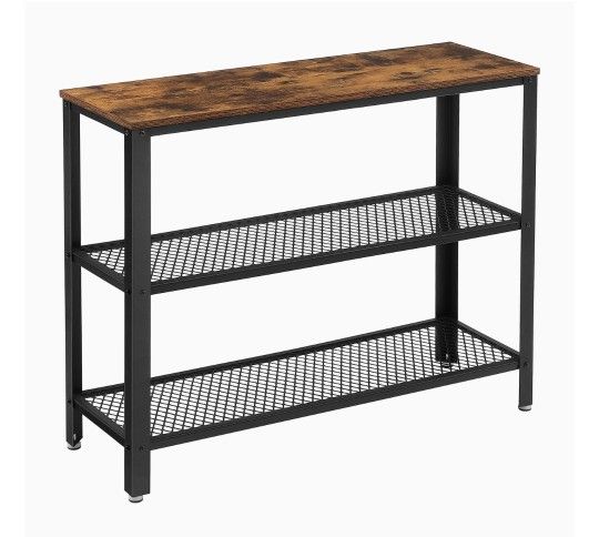 Industrial Console Table, Hallway Table with 2 Mesh Shelves, Side Table and Sideboard, Living Room, Corridor, 40 x 13.8 x 31.5 Inches, Narrow, Steel,