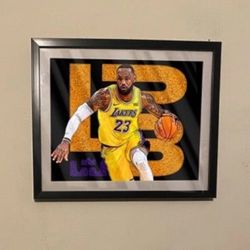 Lebron James custom art piece on black frame
