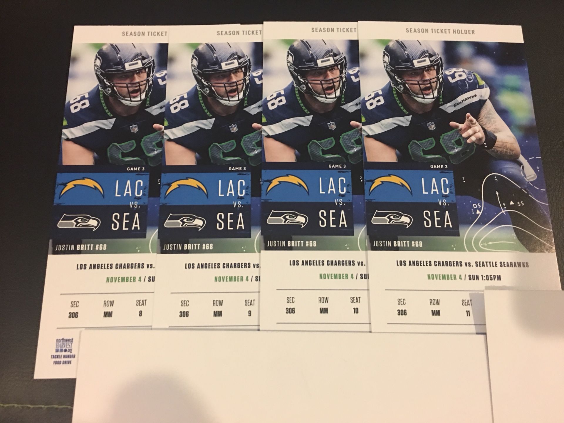 Seattle Seahawks VS Los Angles Chargers! 4 tickets!