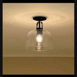 New In Box 10 in. 1-Light Semi Flush with Clear Glass in Black