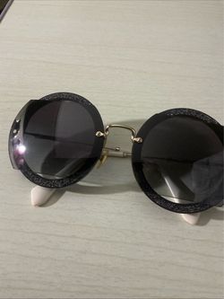Round Oversized Sunglasses Black Glitter Frame