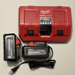 Milwaukee M18 2x High Output XC 8Ah Batteries and Dual Bay Rapid Charger (48-11-1880, 48-59-1802)