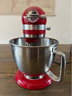 Red Kitchen Aid Mini Stand Mixer with attachments