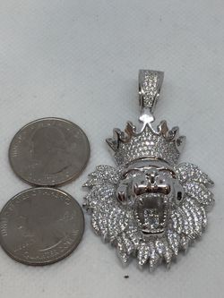 925 Sterling Silver Lion Head Charm with CZs