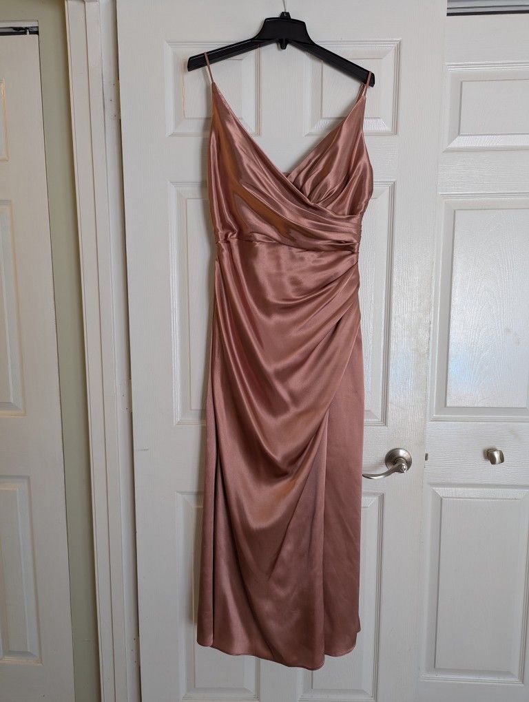 David's Bridal Desert Coral Pink Silky Bridesmaid Dress Size 14